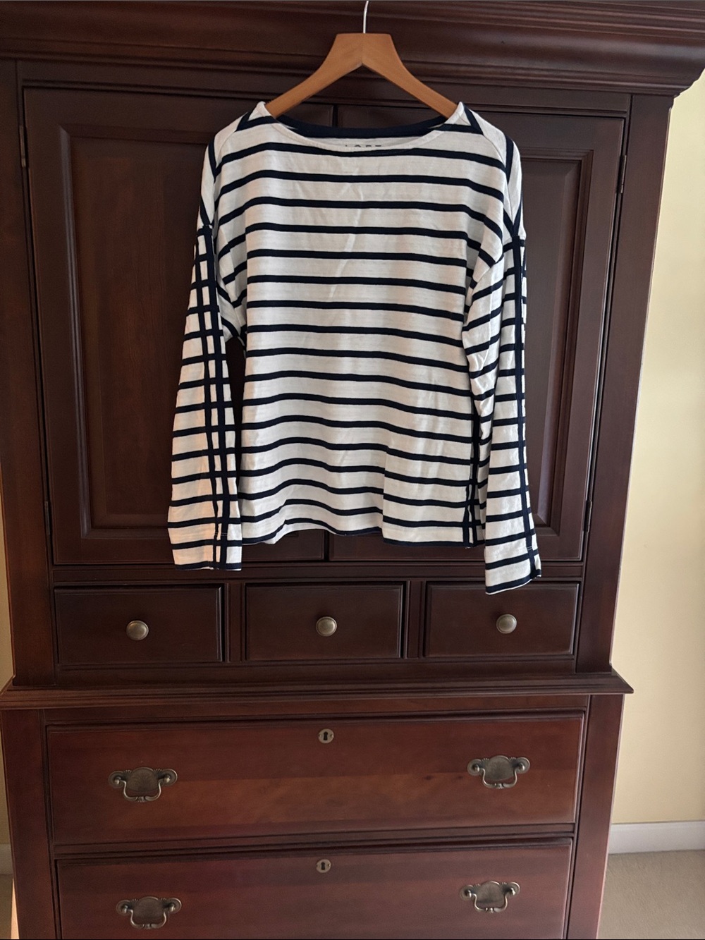LOFT Navy and White Striped Long Sleeve Tee